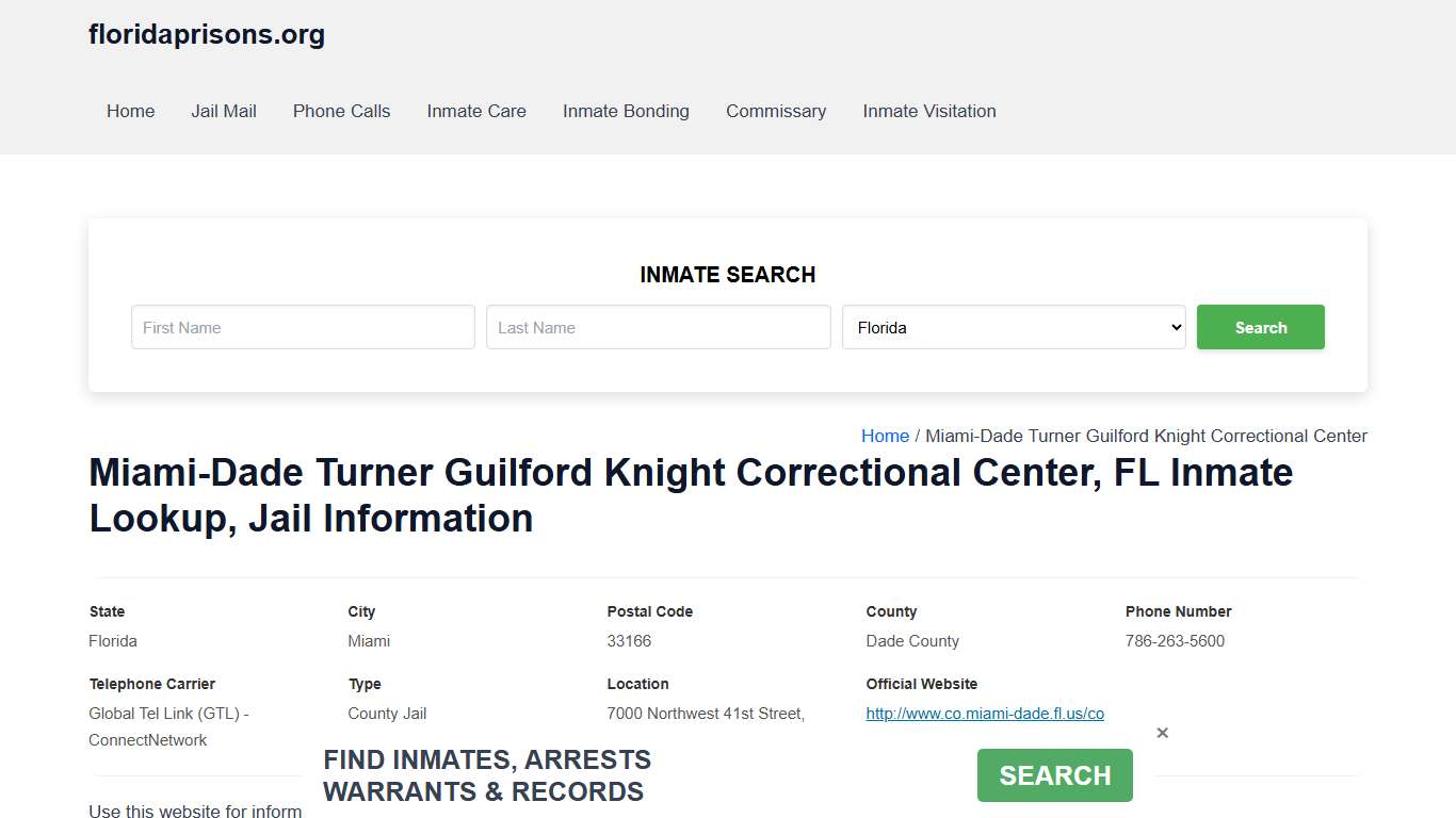 Miami-Dade Turner Guilford Knight Correctional Center, FL - Offender Locator, Contacts, Inmate Info