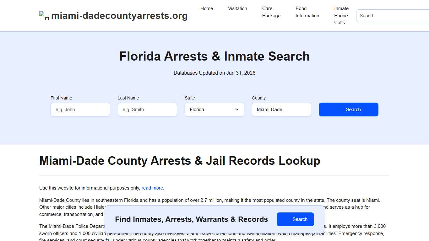 Miami-Dade County, FL Arrests, Warrants, Police Records Search