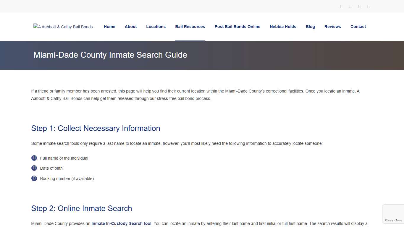 Miami-Dade County Inmate Search - A Aabbott & Cathy Bail Bonds